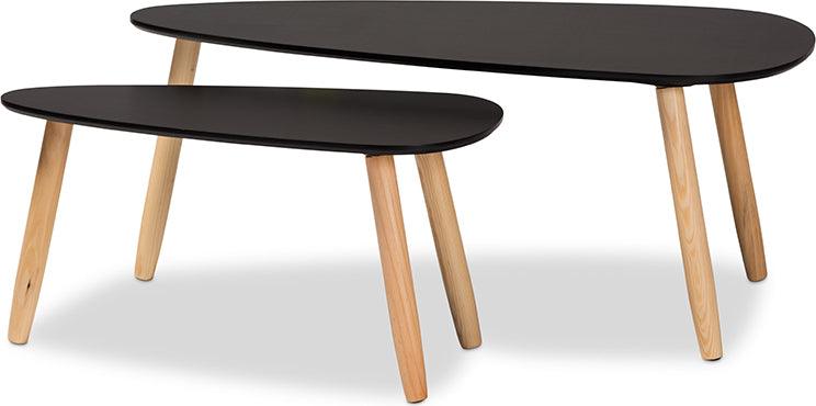 Wholesale Interiors Coffee Tables - Farid Mid-Century Modern Two-Tone Black and Oak Brown Wood 2-Piece Coffee Table Set