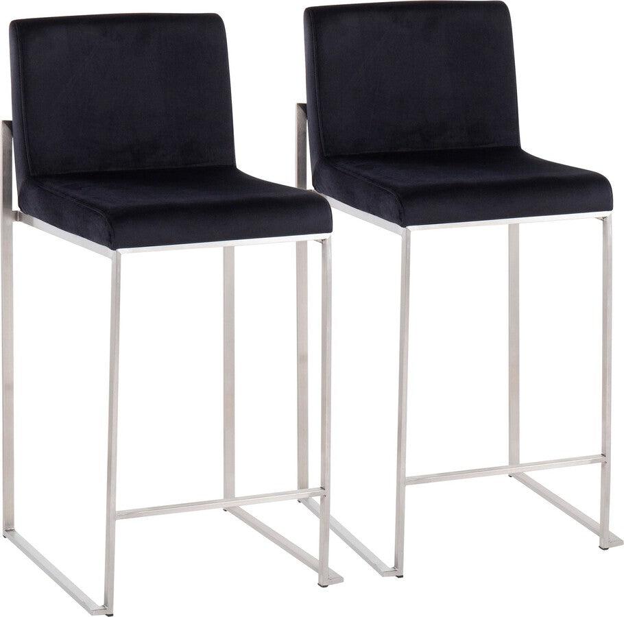 Lumisource Barstools - Fuji High Back Counter Stool In Stainless Steel & Black Velvet (Set of 2)