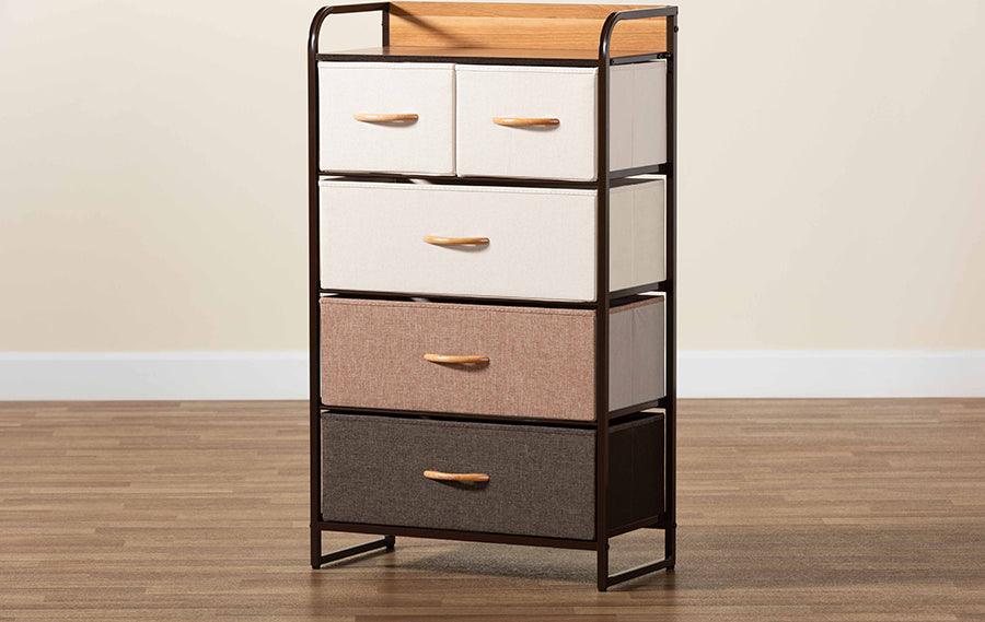 Wholesale Interiors Cabinets & Wardrobes - Volkan Modern Multi-Colored Fabric and Black Metak 5-Drawer Storage Cabinet