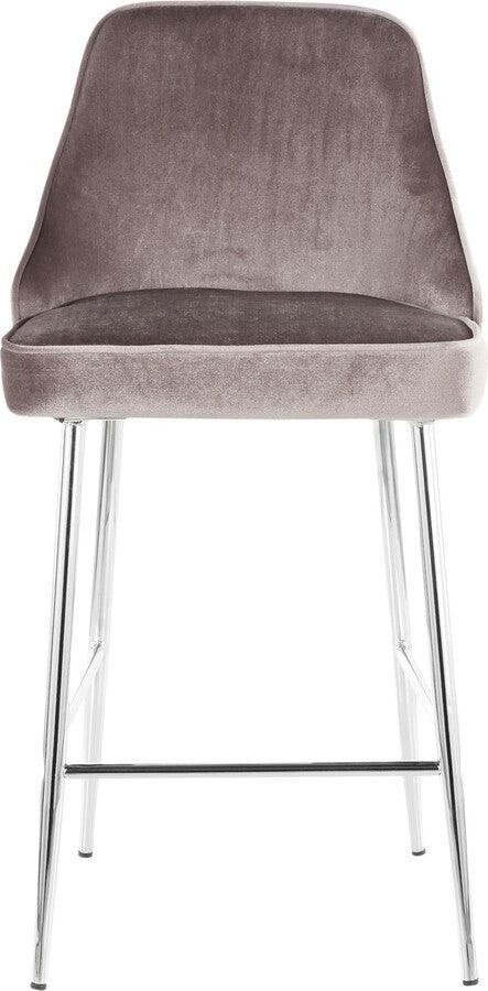 Lumisource Barstools - Marcel Contemporary Counter Stool in Chrome and Silver Velvet - Set of 2