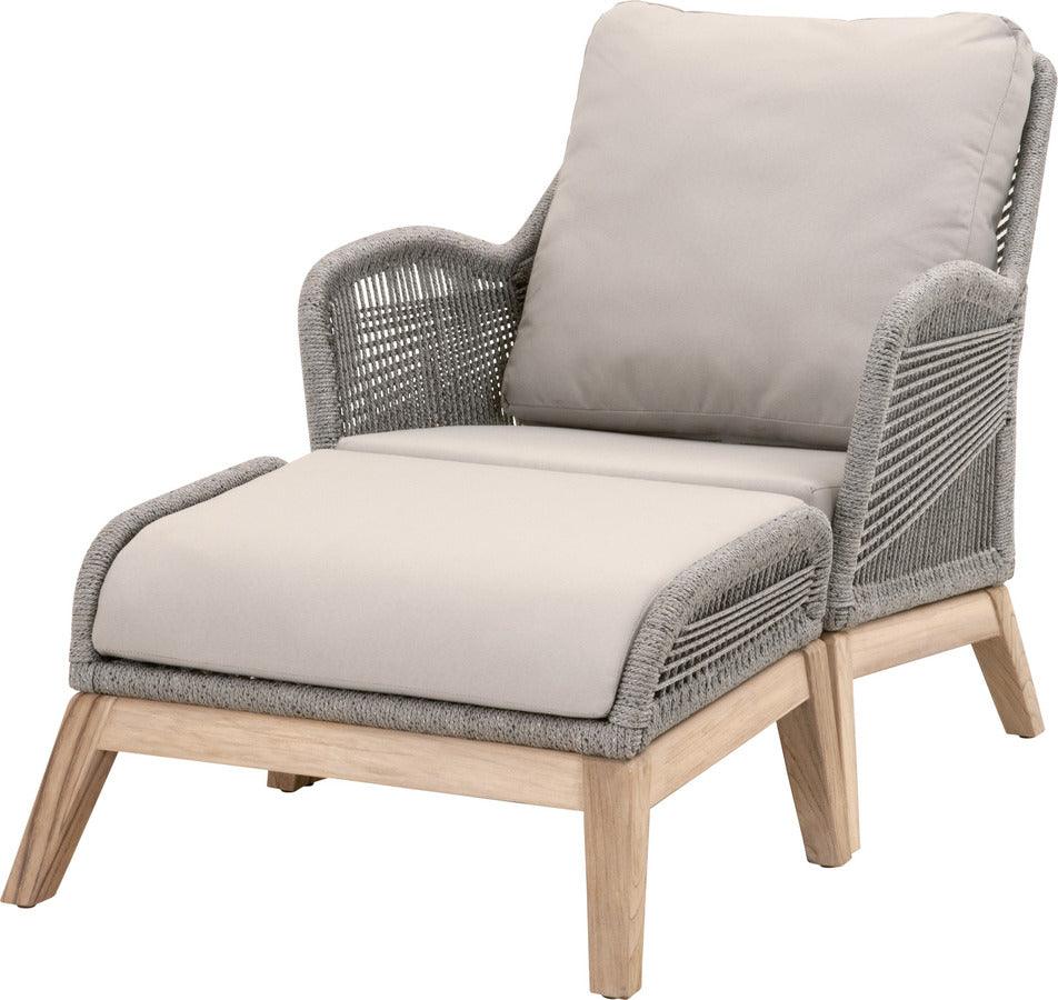 Essentials For Living Outdoor Stools & Benches - Loom Outdoor Footstool Platinum Rope, Smoke Gray, Gray Teak