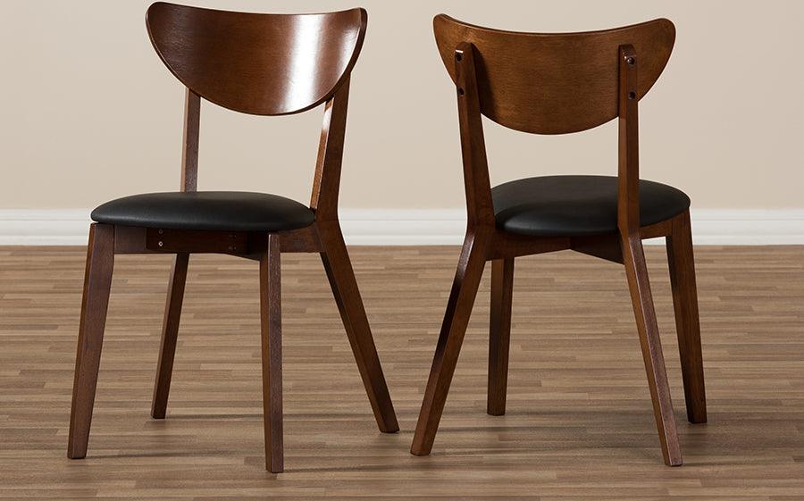 Wholesale Interiors Dining Chairs - Sumner Mid-Century Black Faux Leather and Walnut Brown Dining Chair