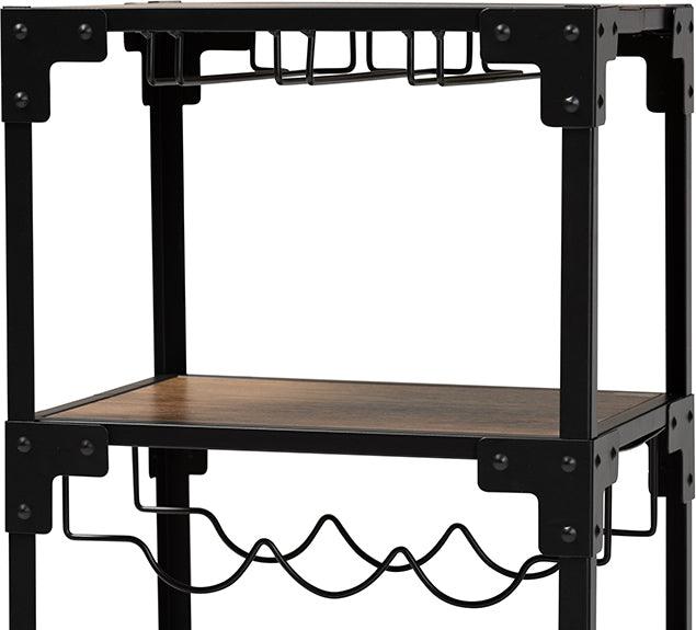 Wholesale Interiors Bar Units & Wine Cabinets - Victor Industrial Rustic Walnut Finished Wood and Black Metal 4-Tier Mobile Wine Cart