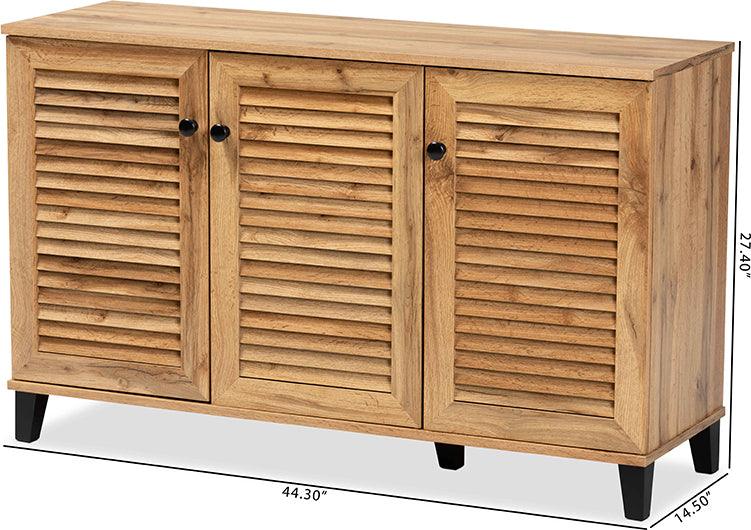 Wholesale Interiors Shoe Storage - Coolidge Oak Brown Finished Wood 3-Door Shoe Storage Cabinet
