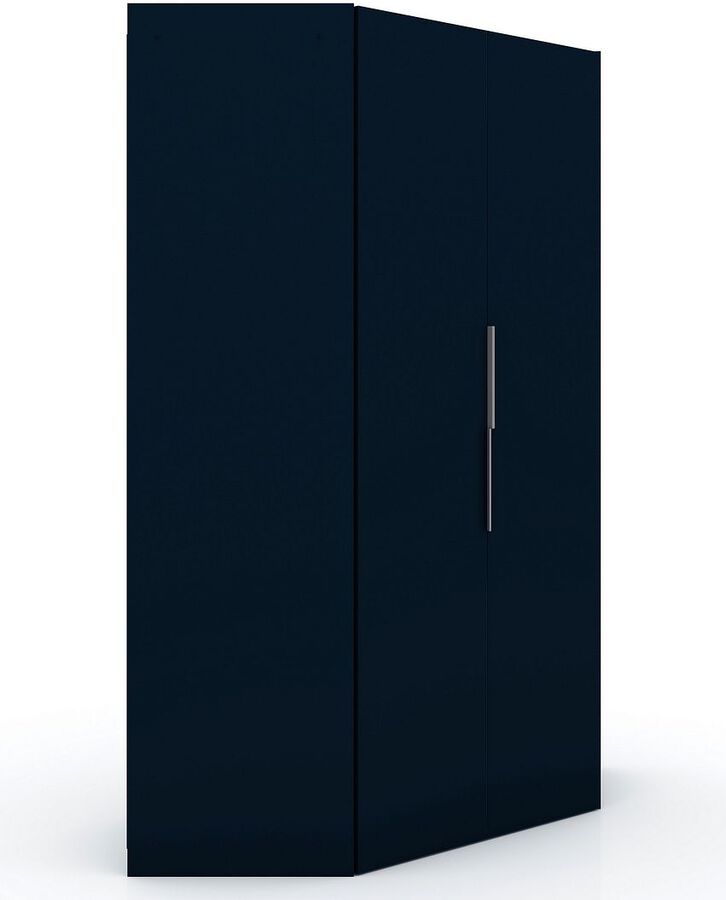 Manhattan Comfort Cabinets & Wardrobes - Mulberry 2.0 Modern Corner Wardrobe Closet with 2 Hanging Rods in Tatiana Midnight Blue