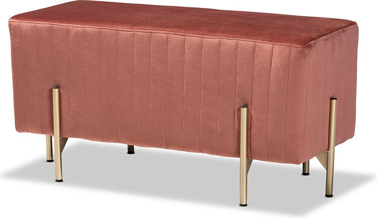 Wholesale Interiors Benches - Helaine Contemporary Glam and Luxe Blush Pink Fabric and Gold Metal Bench Ottoman