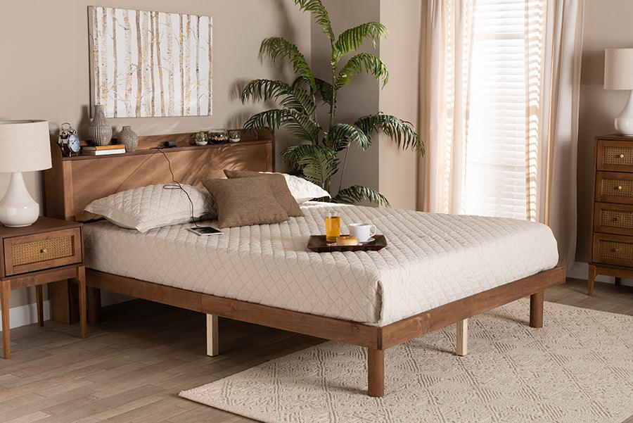 Wholesale Interiors Beds - Decker Mid-Century Modern Walnut Brown Finished Wood Queen Size Platform Bed