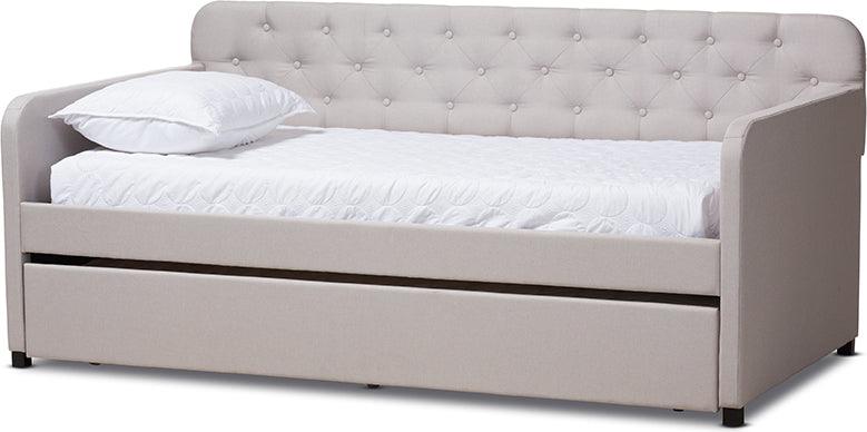 Wholesale Interiors Daybeds - Camelia Modern Beige Fabric Twin Size Sofa Daybed with Roll-Out Trundle Bed