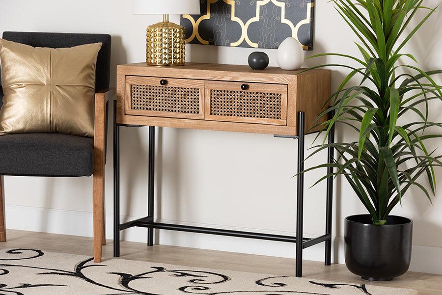 Wholesale Interiors Consoles - Santino Industrial Natural Brown Finished Wood and Black Metal 2-Drawer Console Table