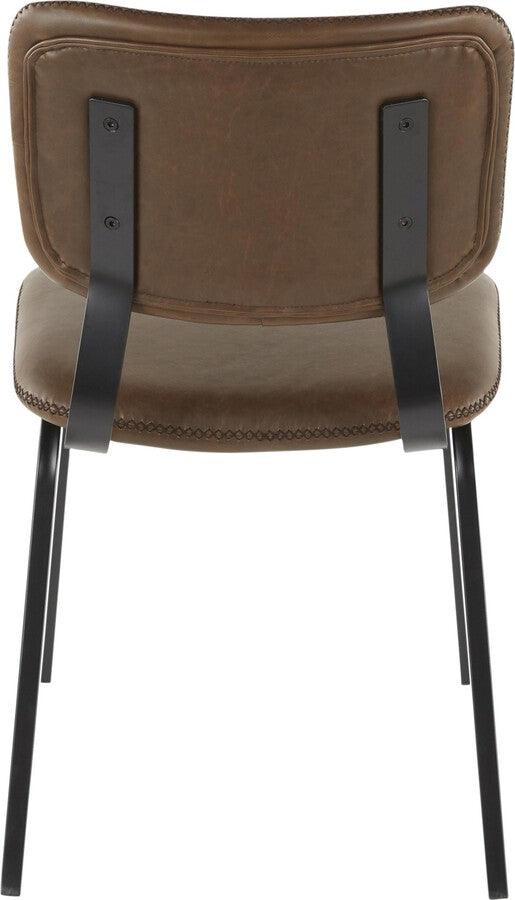 Lumisource Dining Chairs - Foundry Contemporary Chair in Black Metal and Espresso Faux Leather with Brown - Set of 2