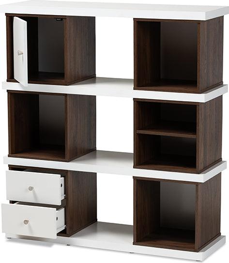 Wholesale Interiors Bookcases & Display Units - Rune Two-Tone Finished 2-Drawer Bookcase White & Walnut Brown