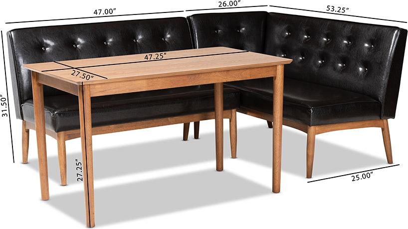 Wholesale Interiors Dining Sets - Arvid Mid-Century Modern Brown Faux Leather 3-Piece Wood Dining Nook Set