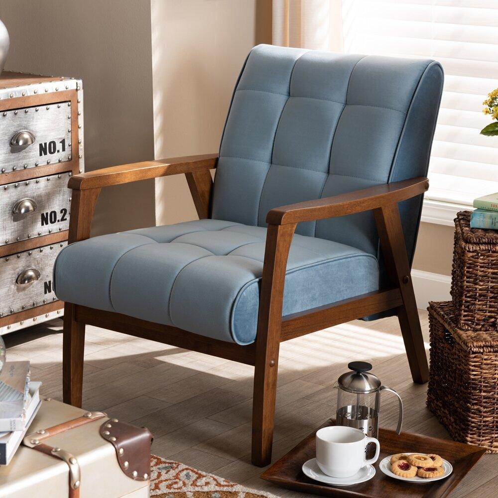 Wholesale Interiors Accent Chairs - Asta Armchair Light Blue & Walnut