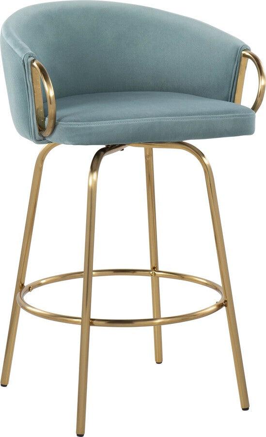 Lumisource Barstools - Claire /Glam Counter Stool In Gold Steel & Light Blue Velvet With (Set of 2)