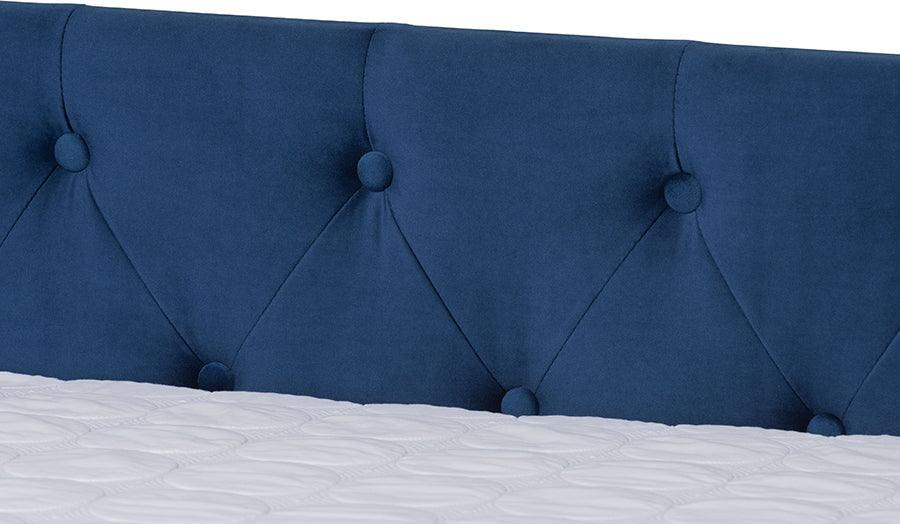 Wholesale Interiors Daybeds - Larkin Navy Blue Velvet Fabric Upholstered Full Size Daybed with Trundle