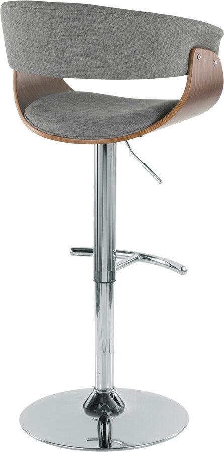 Lumisource Barstools - Vintage Mod Mid-Century Modern Adjustable Barstool with Swivel in Walnut and Light Grey Fabric