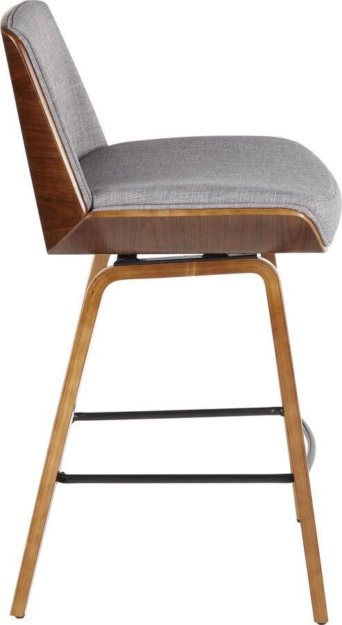 Lumisource Barstools - Corazza Mid-Century Modern Counter Stool in Walnut Wood & Light Grey Fabric