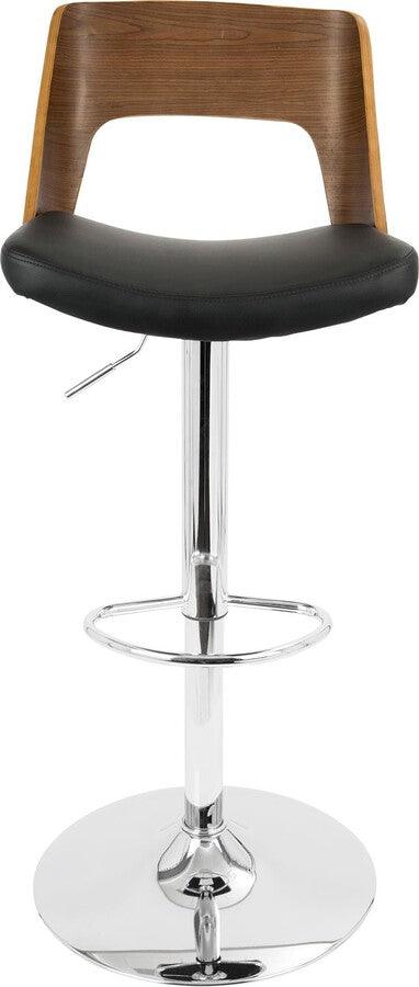 Lumisource Barstools - Valencia Mid-Century Modern Adjustable Barstool with Swivel in Walnut and Black Faux Leather