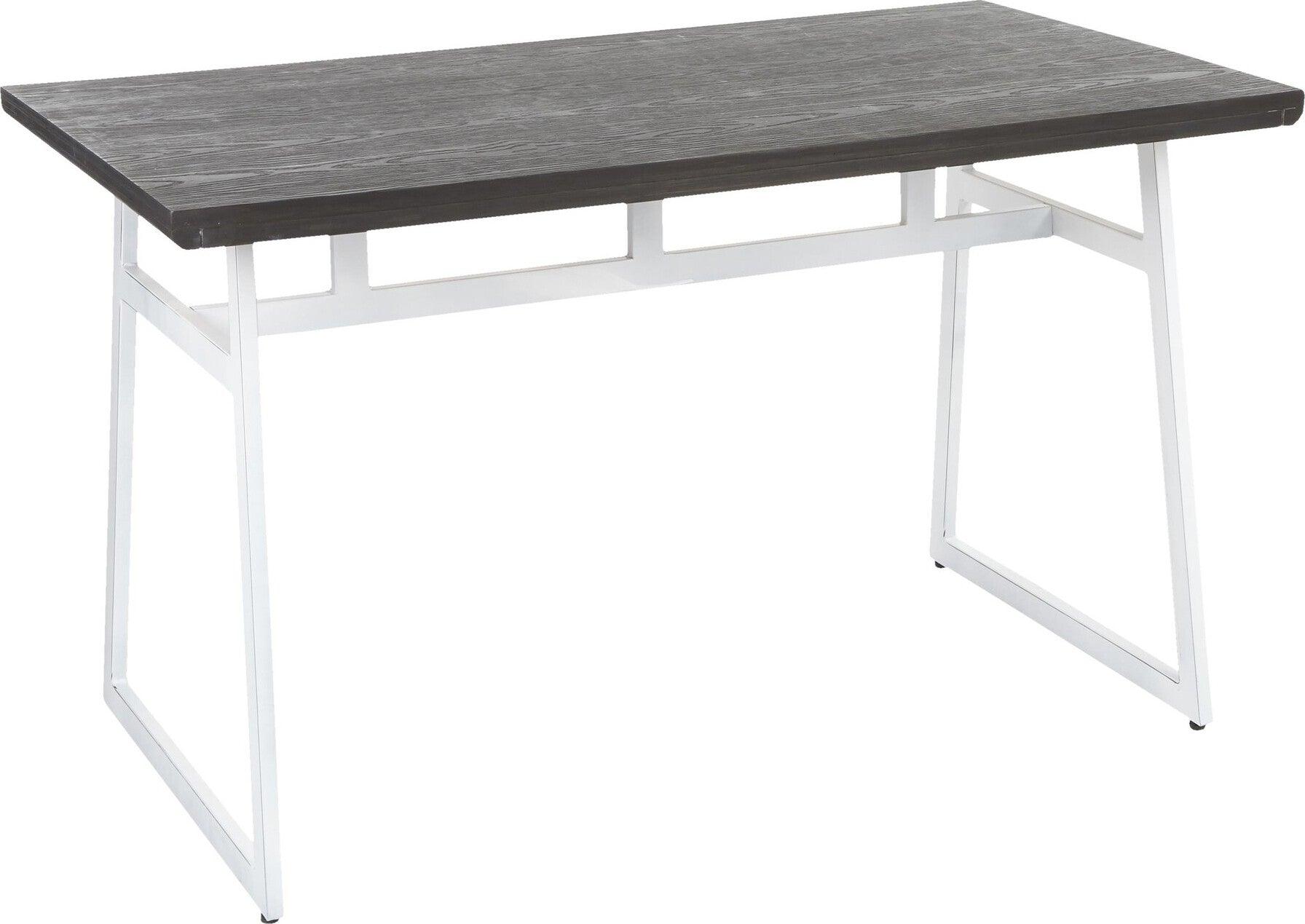 Lumisource Dining Tables - Geo Industrial Dining Table in Vintage White Metal and Espresso Wood-Pressed Grain Bamboo
