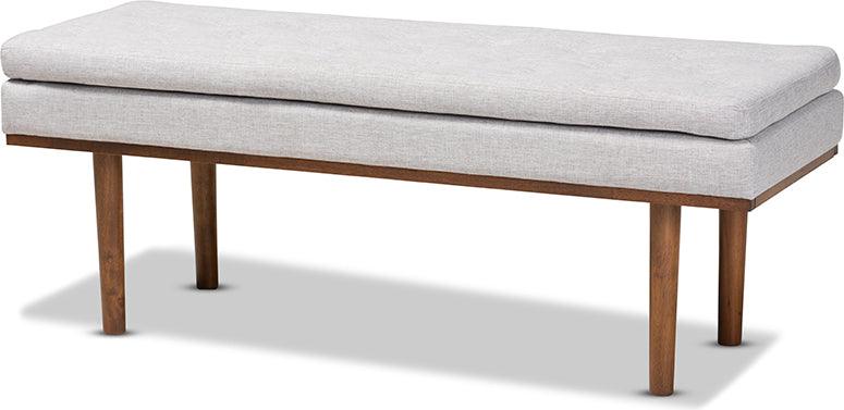 Wholesale Interiors Benches - Arne Mid-Century Modern Greyish Beige Fabric Upholstered Walnut Finished Bench