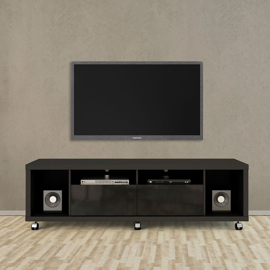 Manhattan Comfort TV & Media Units - Cabrini TV Stand and Floating Wall TV Panel with LED Lights 1.8 in Black