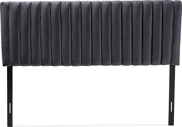 Wholesale Interiors Headboards - Emile Grey Velvet Fabric Upholstered and Dark Brown Finished Wood Queen Size Headboard