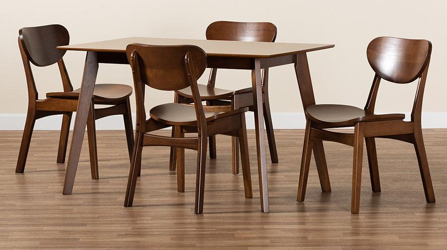Wholesale Interiors Dining Sets - Katya Mid-Century Modern Walnut Brown Finished Wood 5-Piece Dining Set
