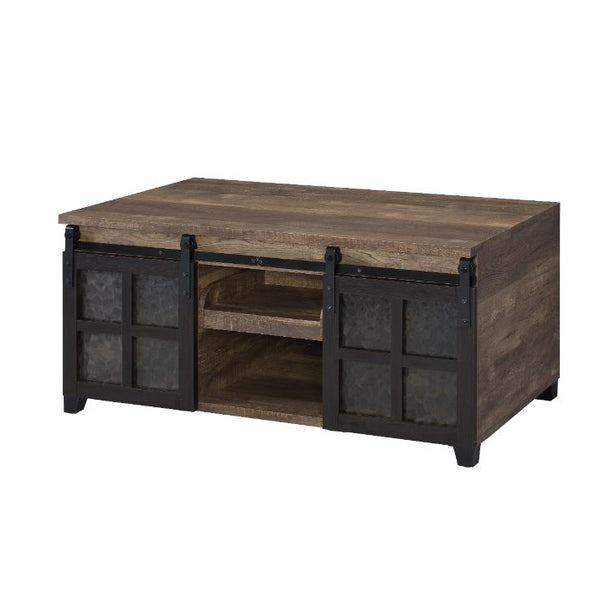 Shop ACME Nineel Coffee Table, Obscure Glass, Rustic Oak & Black 