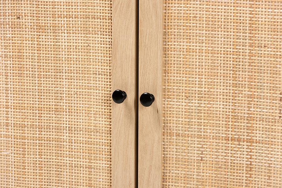 Wholesale Interiors Buffets & Cabinets - Declan Mid-Century Modern Espresso Brown Finished Wood and Natural Rattan 2-Door Storage Cabinet
