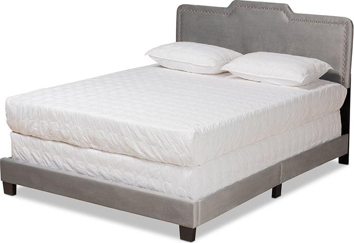 Wholesale Interiors Beds - Benjen Modern and Contemporary Glam Grey Velvet Fabric Upholstered Queen Size Panel Bed