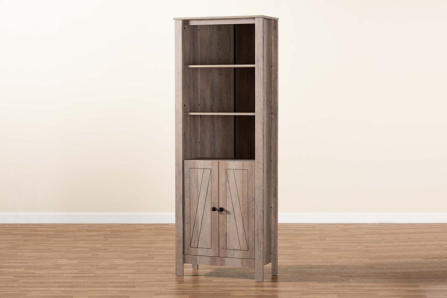 Wholesale Interiors Bookcases & Display Units - Derek Modern and Contemporary Transitional Rustic Oak Finished Wood 2-Door Bookcase