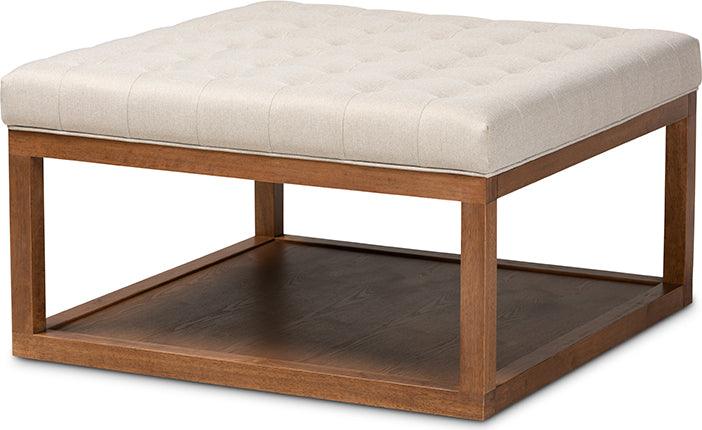 Wholesale Interiors Ottomans & Stools - Alvere Modern and Contemporary Beige Fabric Walnut Cocktail Ottoman