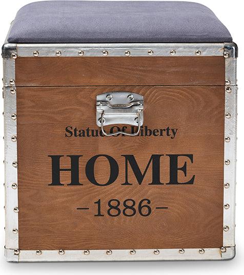 Wholesale Interiors Storage & Boxes - Violetta Vintage Industrial Light Gray Fabric Upholstered Wood Storage Trunk Ottoman