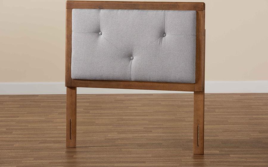 Wholesale Interiors Headboards - Abner Light Grey Fabric Upholstered and Walnut Brown Finished Wood Twin Size Headboard