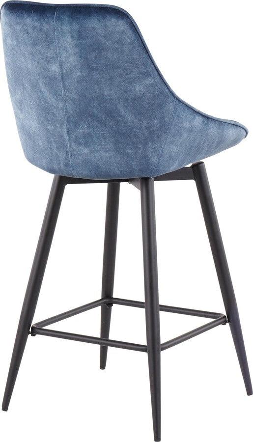 Lumisource Barstools - Diana Contemporary Counter Stool in Black Steel & Blue Velvet - Set of 2