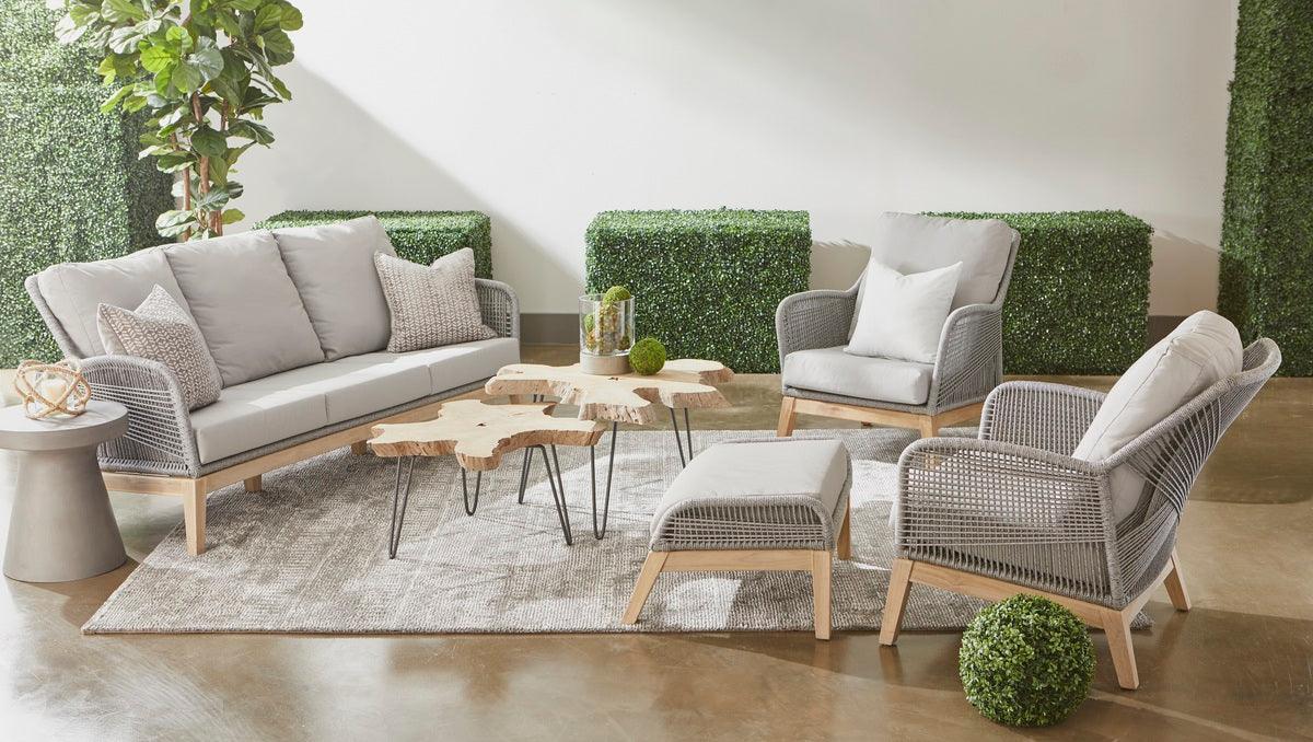 Essentials For Living Outdoor Stools & Benches - Loom Outdoor Footstool Platinum Rope, Smoke Gray, Gray Teak