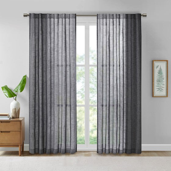 Texture Printed Woven Faux Linen Window Panel Black