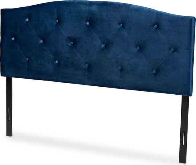 Wholesale Interiors Headboards - Leone Navy Blue Velvet Fabric Upholstered Queen Size Headboard