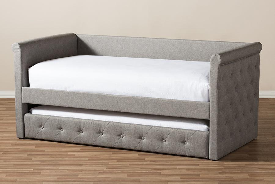 Wholesale Interiors Daybeds - Alena Modern and Contemporary Light Grey Fabric Daybed with Trundle