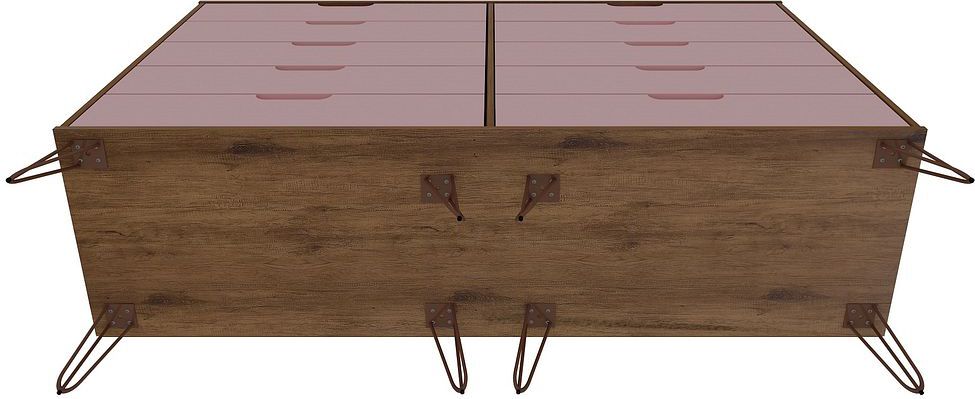 Manhattan Comfort Dressers - Rockefeller 10-Drawer Double Tall Dresser with Metal Legs in Nature & Rose Pink