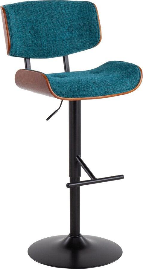 Lumisource Barstools - Lombardi Mid-Century Modern Barstool in Black Metal and Teal Noise Fabric with Walnut Wood Accent