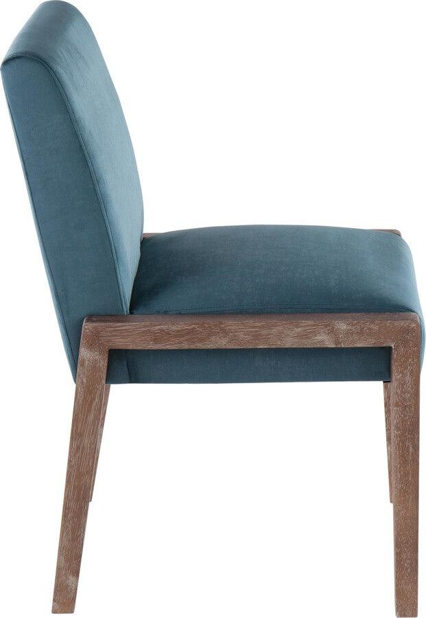 Lumisource Accent Chairs - Carmen Contemporary Chair In White Washed Wood & Crushed Teal Velvet (Set of 2)
