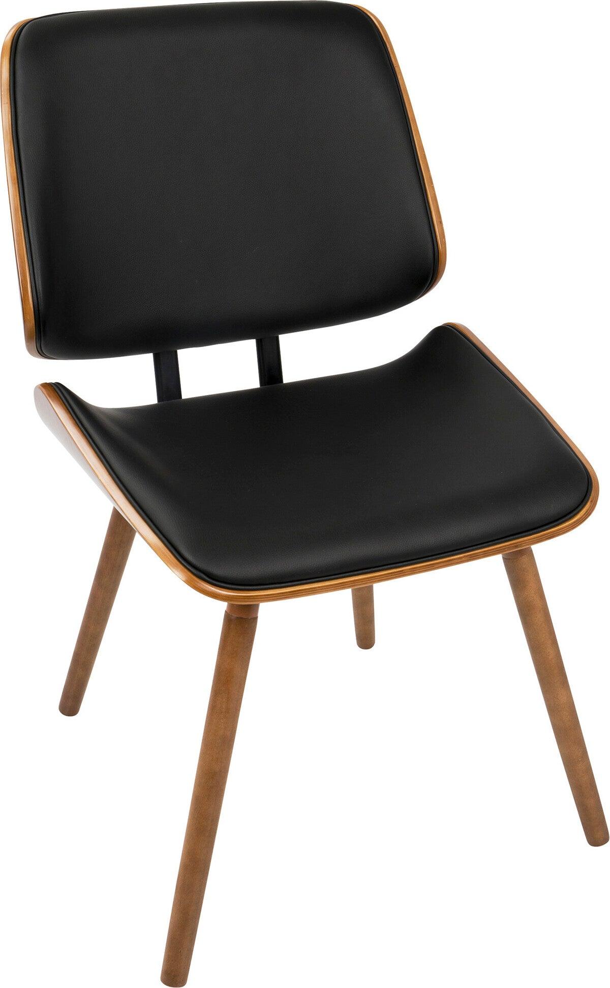 Lumisource Kitchen & Dining - Lombardi Mid-Century Modern Dining/Accent Chair in Walnut with Black Faux Leather (Set of 2)