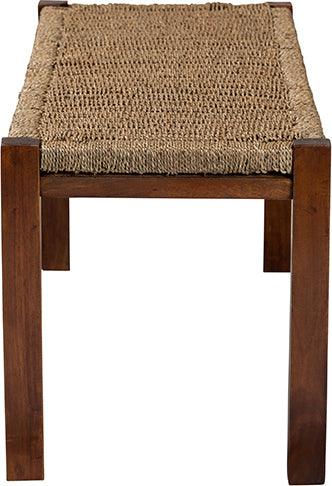 Wholesale Interiors Benches - Hermes Mid-Century Modern Transitional Natural Seagrass And Mahogany Wood Bench