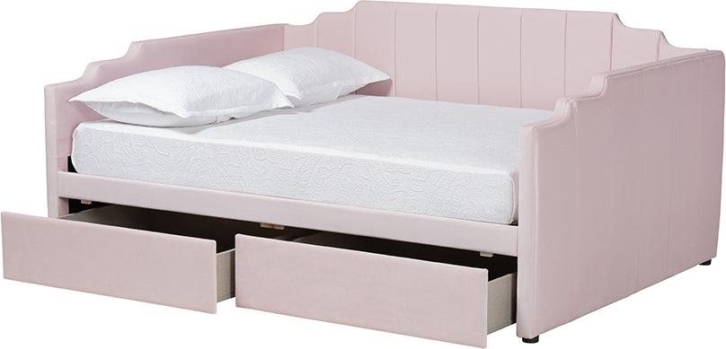 Wholesale Interiors Daybeds - Gulliver Modern and Contemporary Light Pink Velvet Fabric Upholstered 2-Drawer Daybed