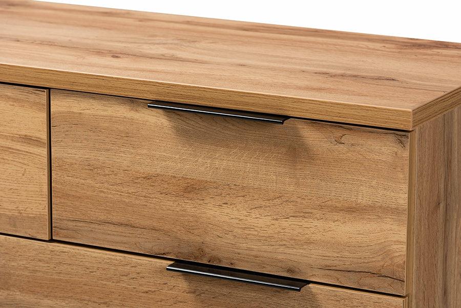 Wholesale Interiors Chest of Drawers - Franklin Oak Finished Wood and Black Finished Metal 5-Drawer Bedroom Chest