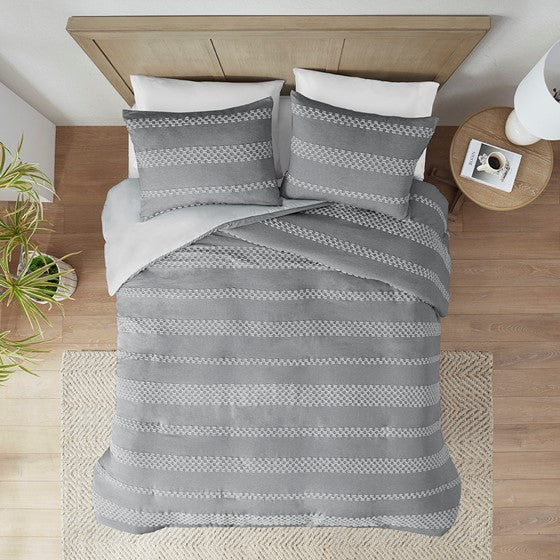 Olliix.com Duvet & Duvet Sets - 3 Piece Clipped Jacquard Duvet Cover Set Gray Cal King