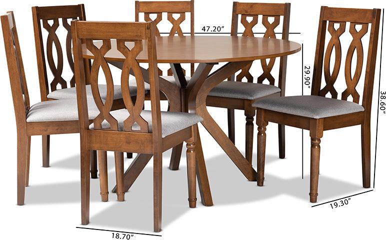 Wholesale Interiors Dining Sets - Callie Grey Fabric Upholstered and Walnut Brown Finished Wood 7-Piece Dining Set