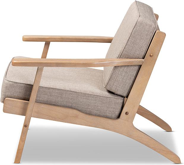 Wholesale Interiors Accent Chairs - Sigrid Mid-Century Modern Light Grey Fabric Upholstered Antique Oak Finished Wood Armchair