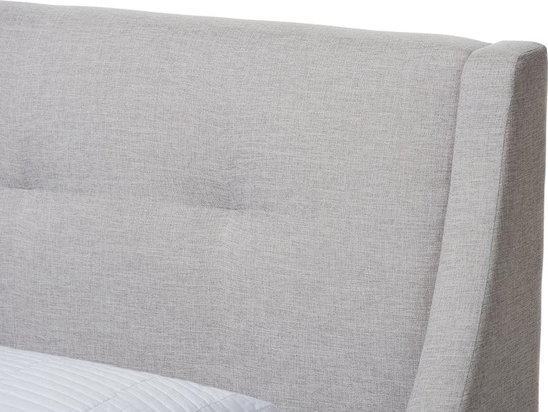 Wholesale Interiors Beds - Louvain Modern and Contemporary Greyish Beige Fabric Upholstered Walnut-Finished Twin